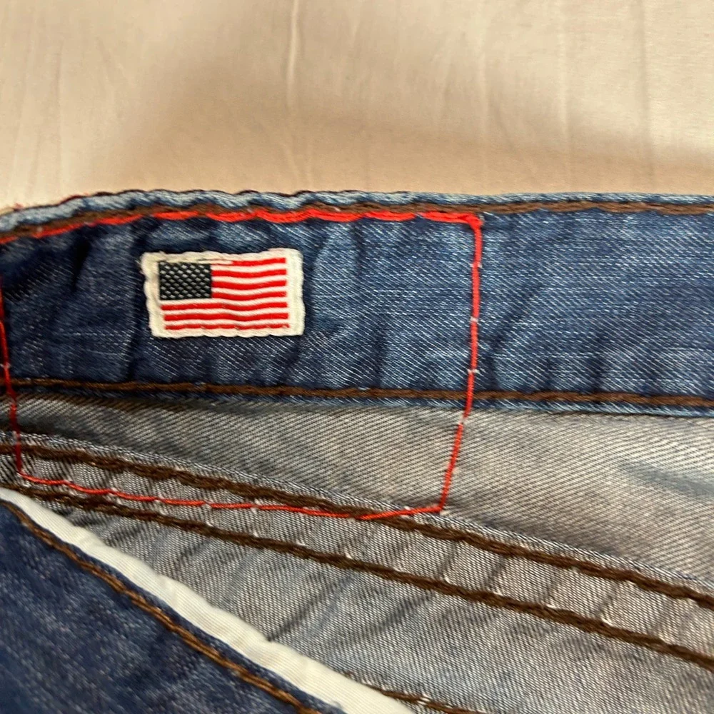 VTG True Religion Ricky Super T Made in USA Mens Blue Straight Leg Jeans Size 42